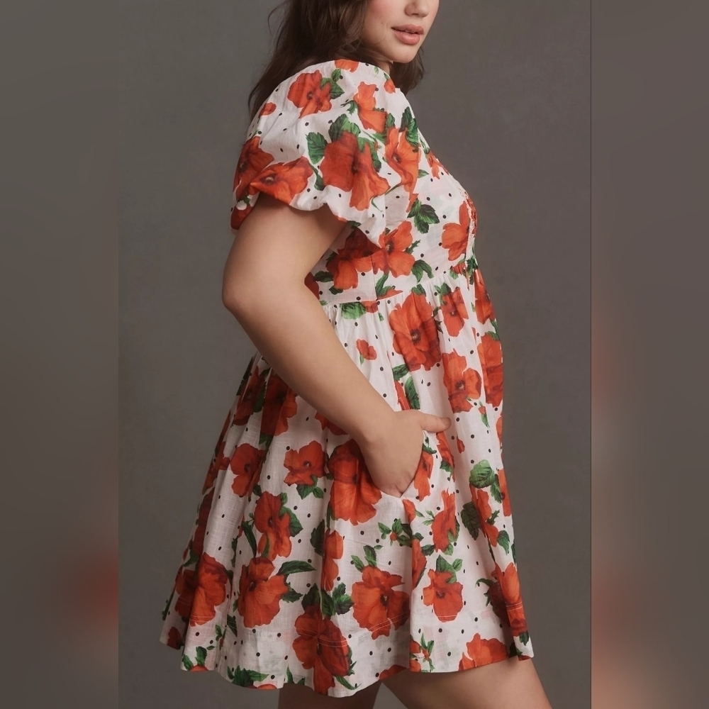 Anthropologie Maeve Square-Neck Smocked Babydoll Mini Floral Dress - Picture 6 of 17